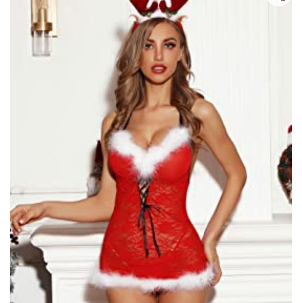 Christmas babydoll lacs chemise lingerie nighty